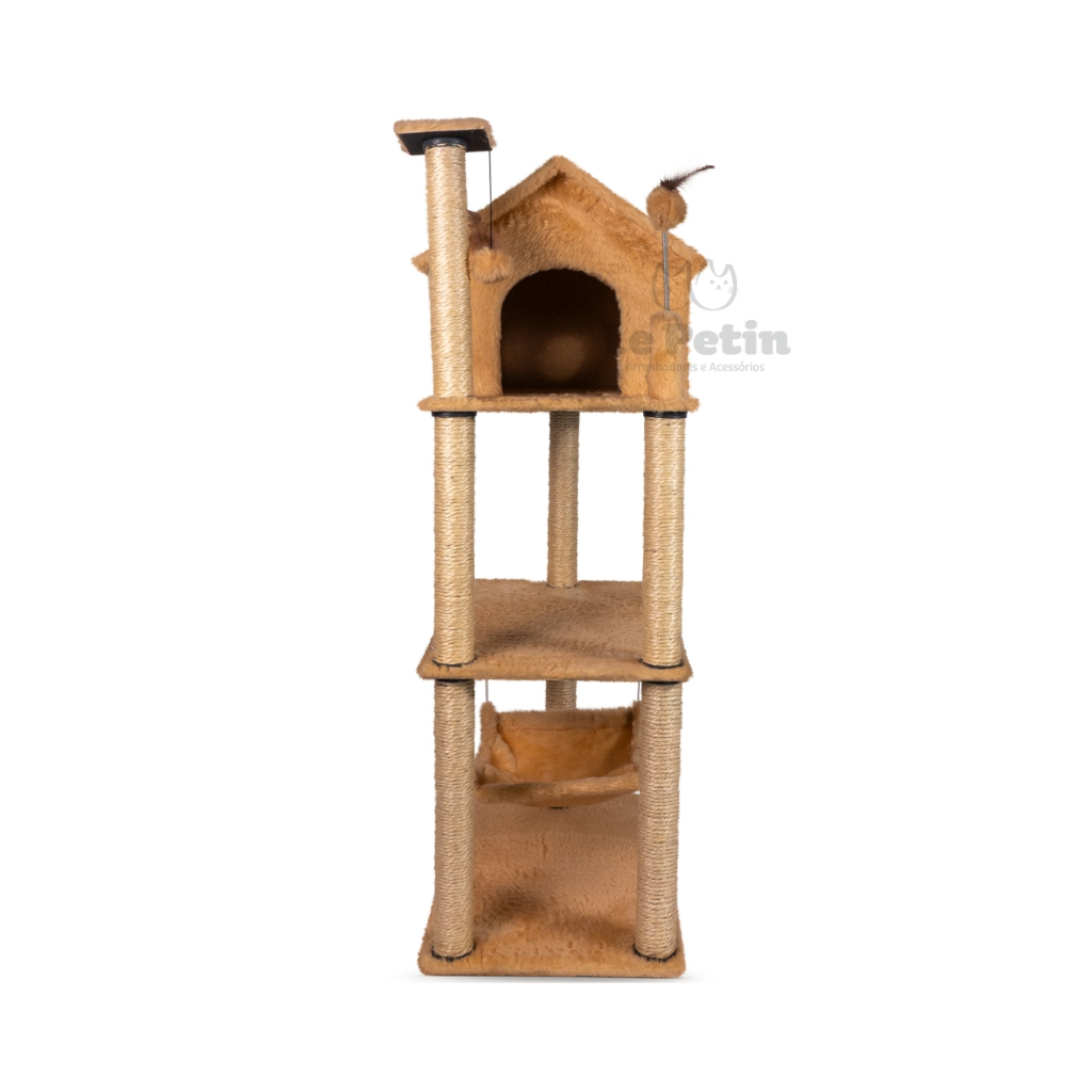 Arranhador Gato Casa Três Andares Com Rede E Brinquedo Exclusivo
