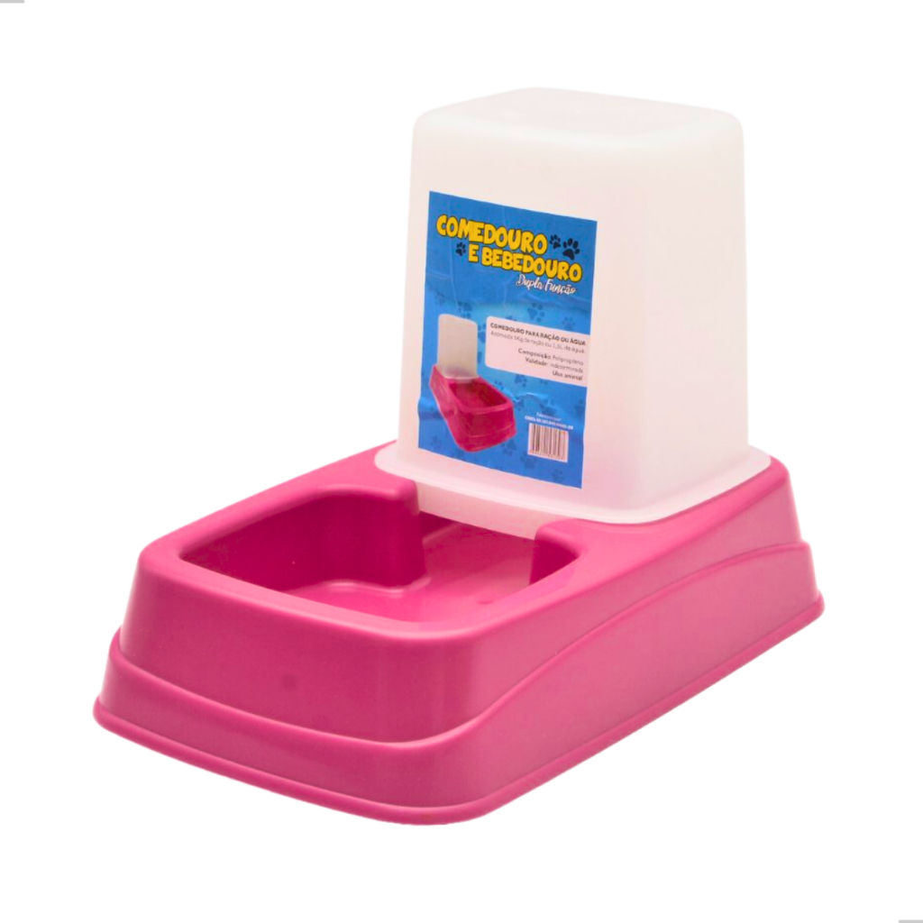 Kit Comedouro/Bebedouro Dupla Função Dispenser Automático 1 Kg Ração/1,5 Litros Água Cães E Gatos