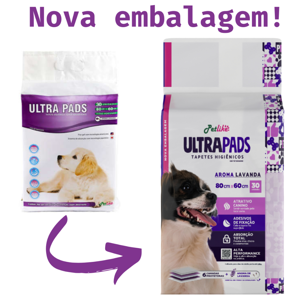 Tapete Higiênico Para Cães e Gatos Ultra Pad 30unidades 80x60cm Aroma Lavanda Alta Absorção
