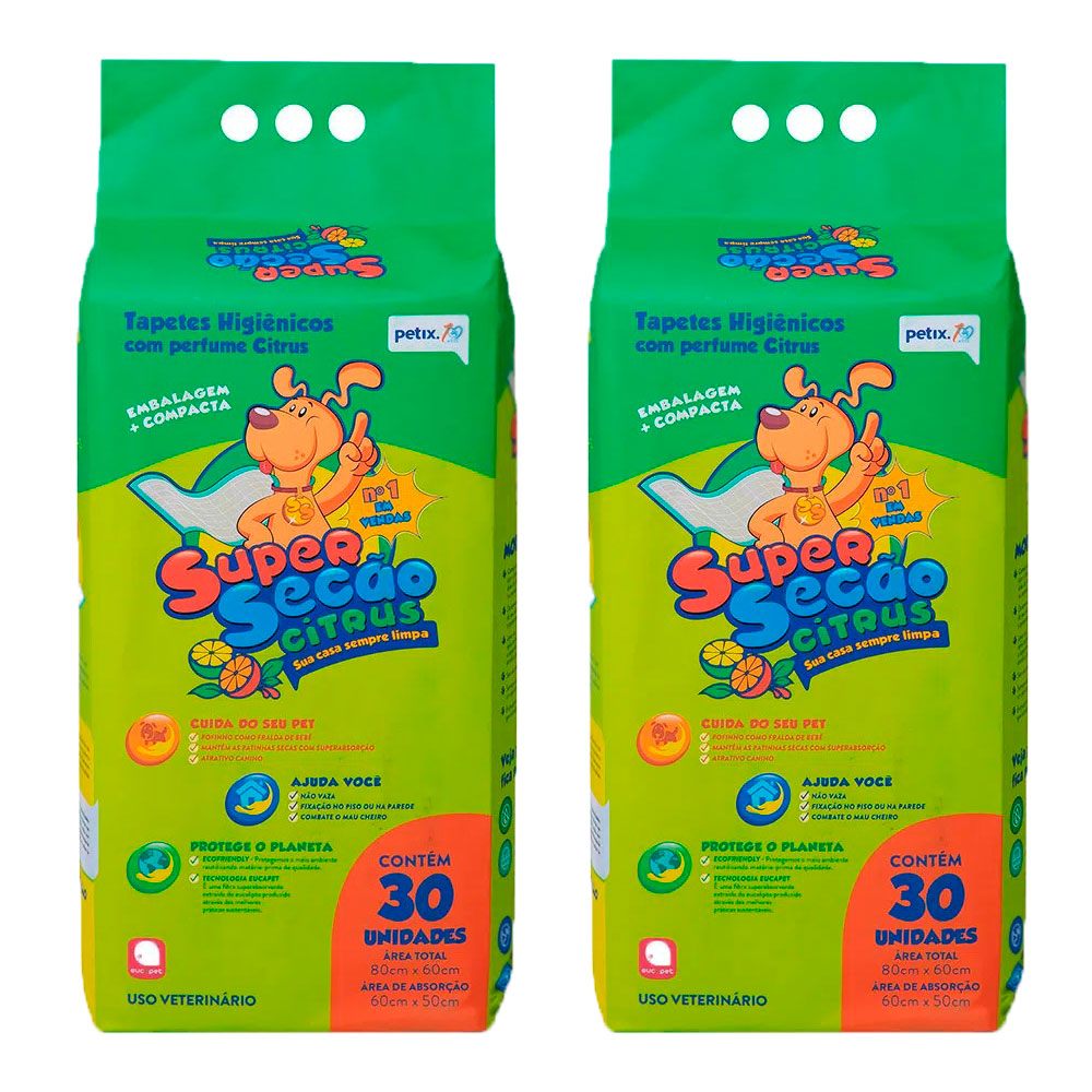 Kit 2Un Tapete Higiênico Super Secão Citrus Para Cães 30 Unidades