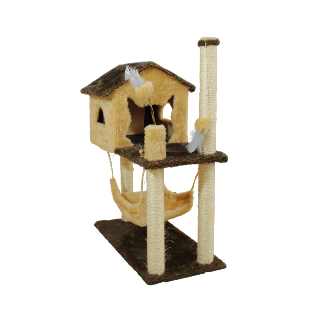 Casa Para Gatos Com Rede Grande E 2 Brinquedos - Miupet