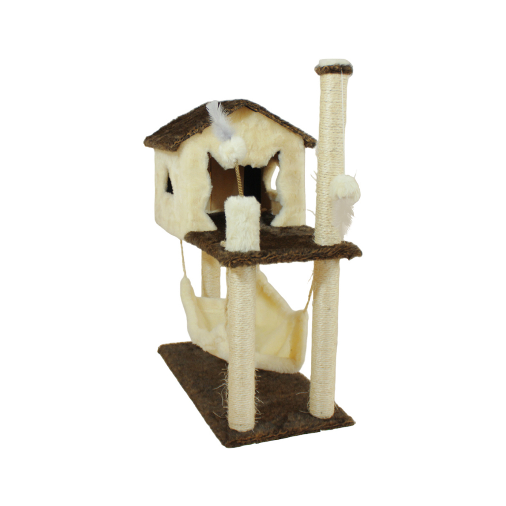 Casa Para Gatos Com Rede Grande E 2 Brinquedos - Miupet