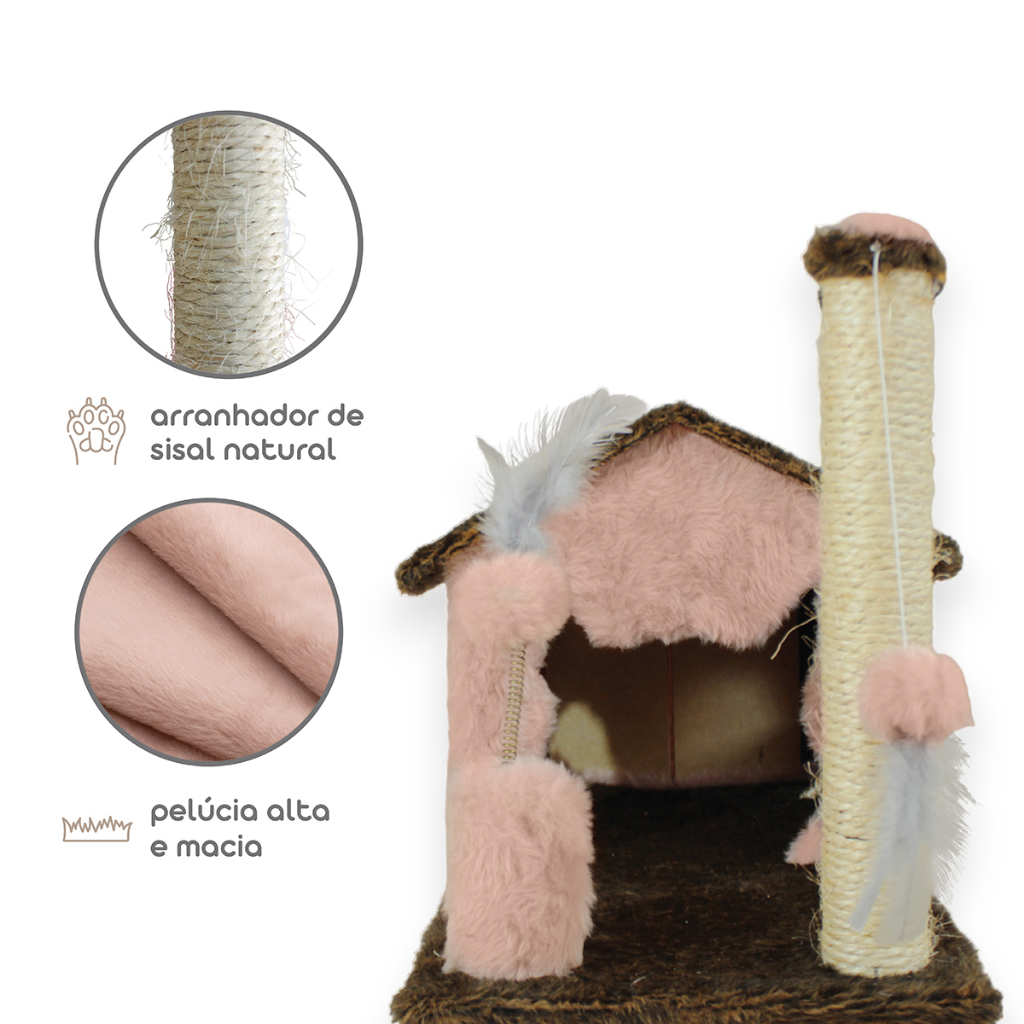 Arranhador pra Gatos Casinha Grande 2 Brinquedos Bolinhas E Pena 10 cores - Miupet