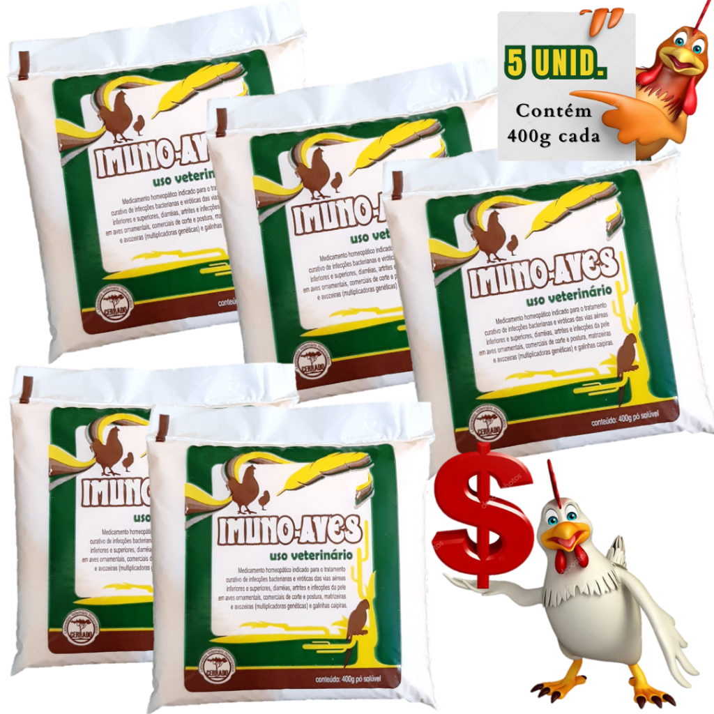 Imuno Aves 400g 5unid. Homeopático para Tratar Infecção Aves Galinhas