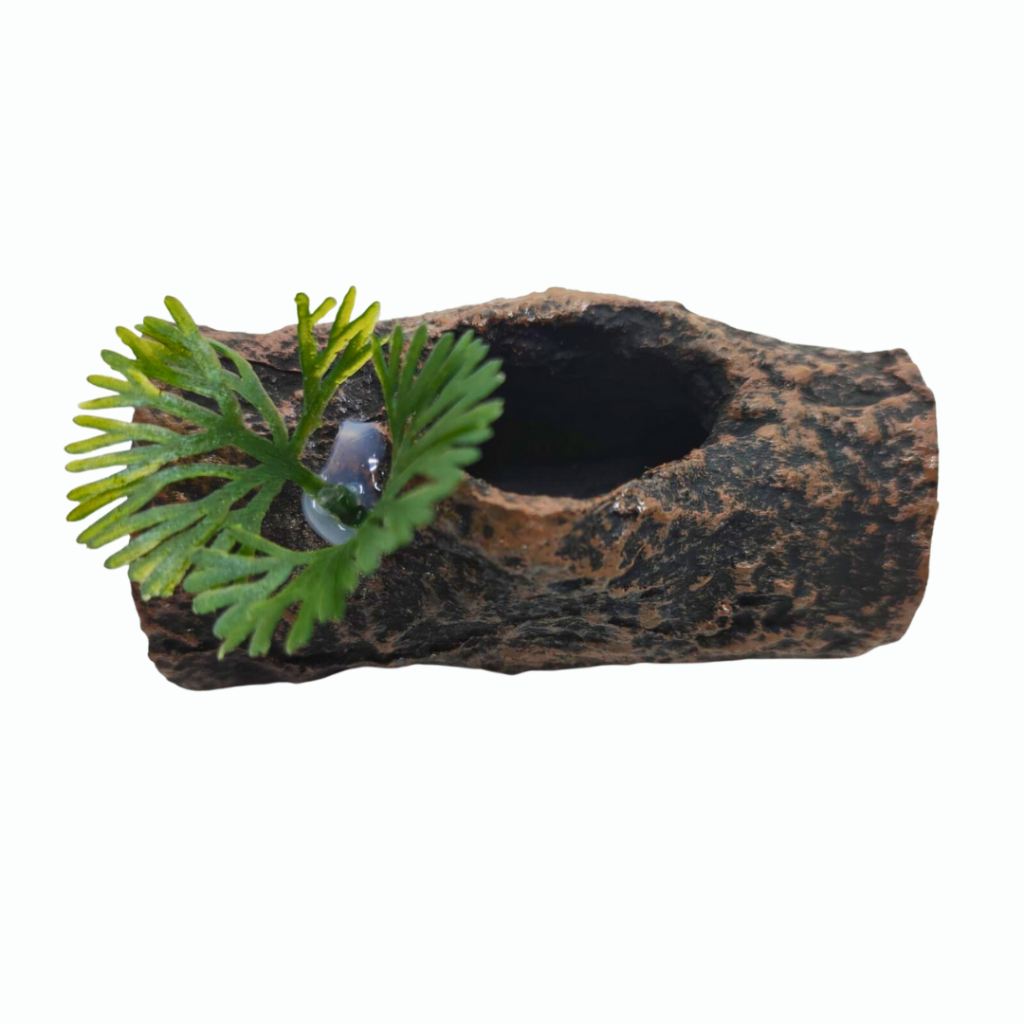 Enfeite de Aquário Em Resina Tronco Toca Peixe Com Planta 7x3cm - AX1101P