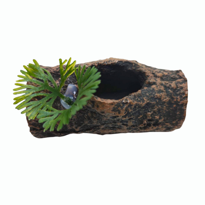 Enfeite de Aquário Em Resina Tronco Toca Peixe Com Planta 7x3cm - AX1101P