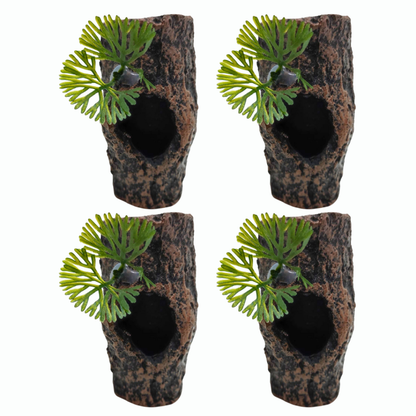 Enfeite De Aquário Em Resina Tronco Toca Peixe Com Planta 7X3Cm - Ax1101P