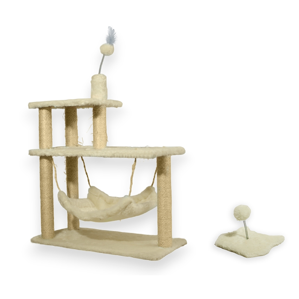 Kit Brinquedo Mola Maluca Gato E Arranhador Sisal 3 Bases