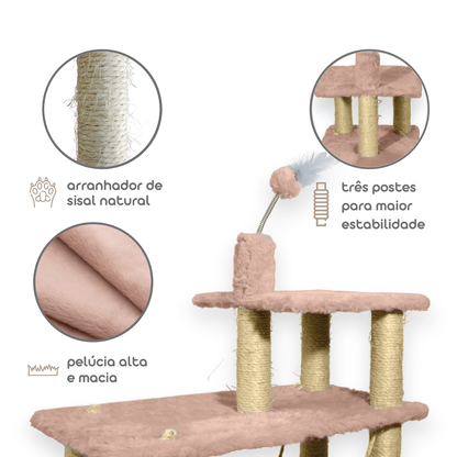 Kit Brinquedo Mola Maluca Gato e Arranhador Sisal 3 Bases