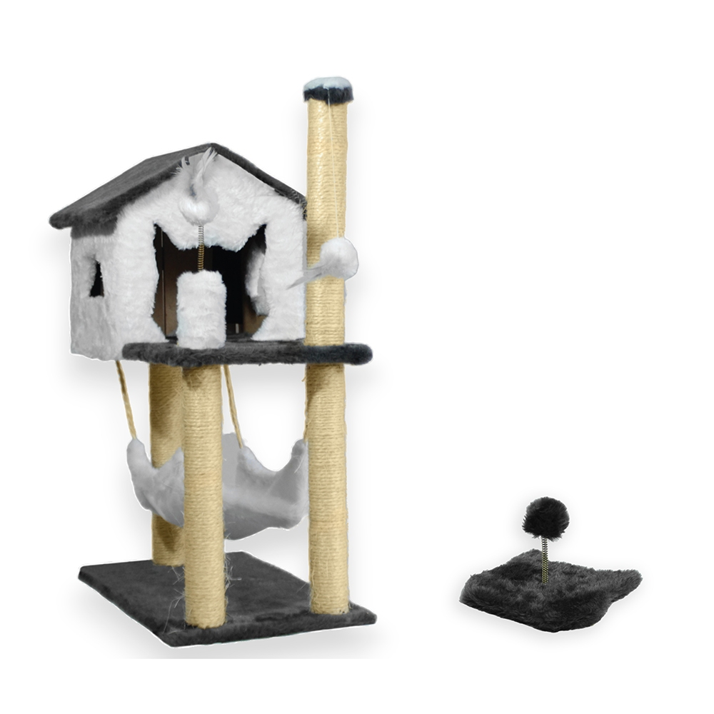 Kit Arranhador Sisal Casa com Rede e Mola Maluca Brinquedo para Gato MIUPET