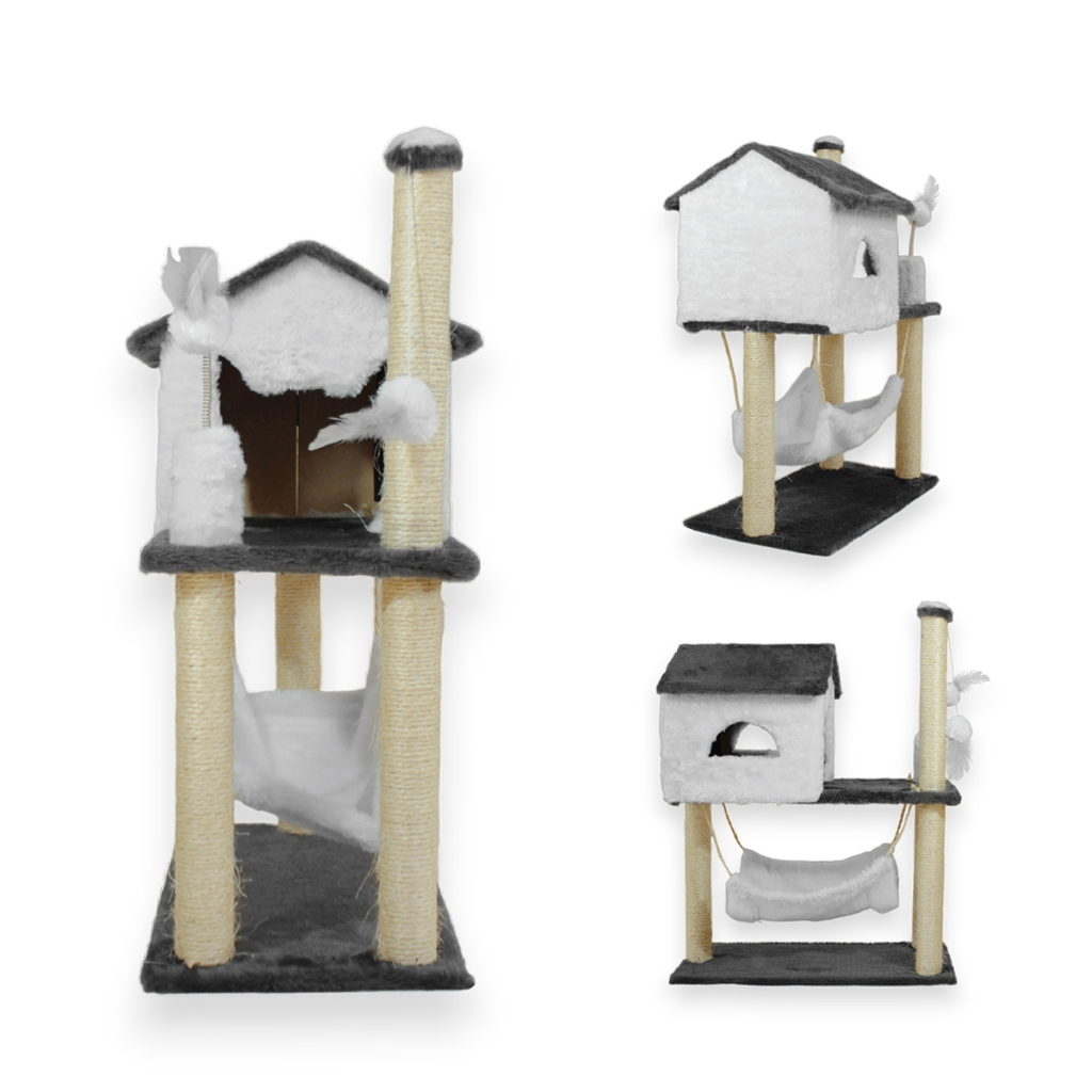 Kit Arranhador Sisal Casa com Rede e Mola Maluca Brinquedo para Gato MIUPET