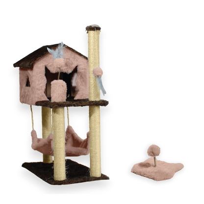 Kit Arranhador Sisal Casa Com Rede E Mola Maluca Brinquedo Para Gato Miupet