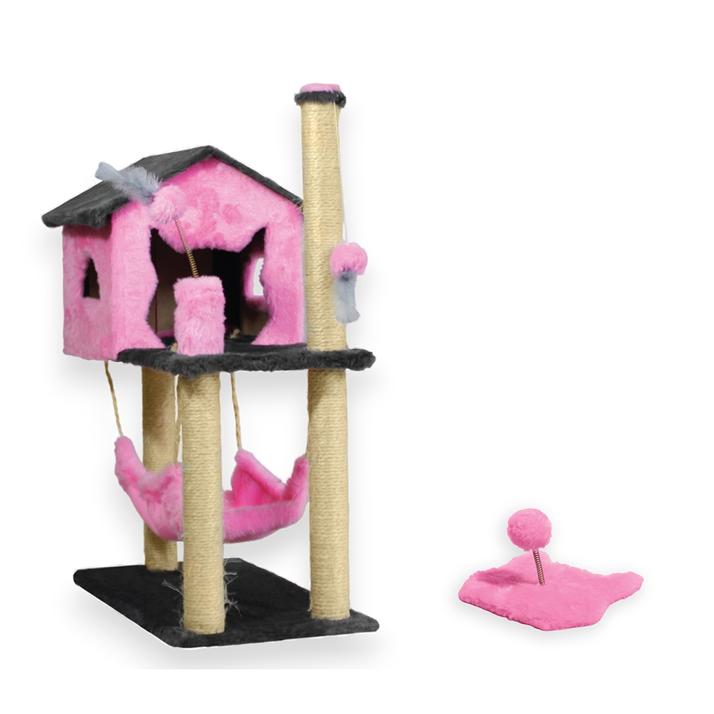 Kit Arranhador Sisal Casa Com Rede E Mola Maluca Brinquedo Para Gato Miupet