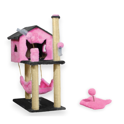 Kit Arranhador Sisal Casa Com Rede E Mola Maluca Brinquedo Para Gato Miupet