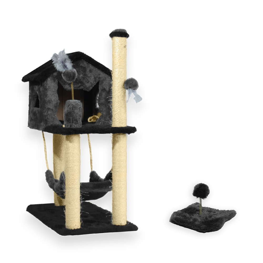 Kit Arranhador Sisal Casa Com Rede E Mola Maluca Brinquedo Para Gato Miupet