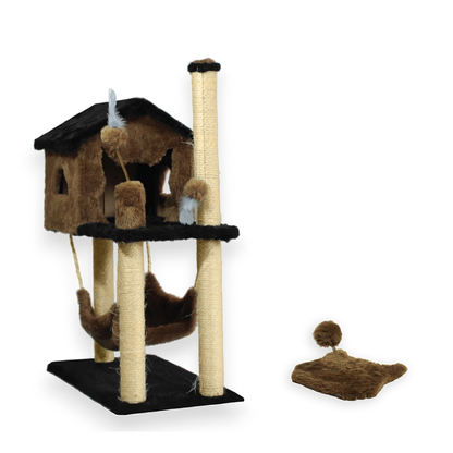 Kit Arranhador Sisal Casa Com Rede E Mola Maluca Brinquedo Para Gato Miupet