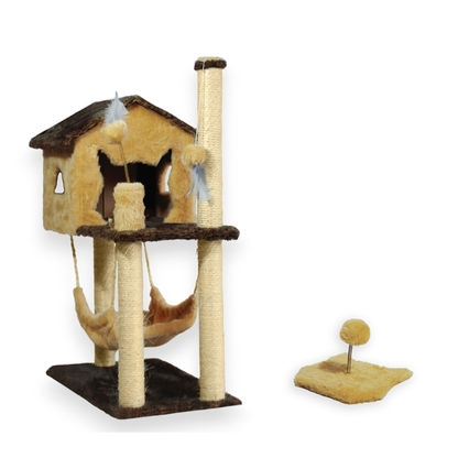 Kit Arranhador Sisal Casa Com Rede E Mola Maluca Brinquedo Para Gato Miupet