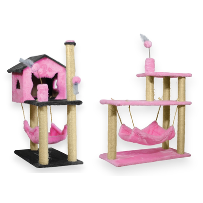 Kit Gato Grande Casa Com Rede E Arranhador 3 Bases Sisal