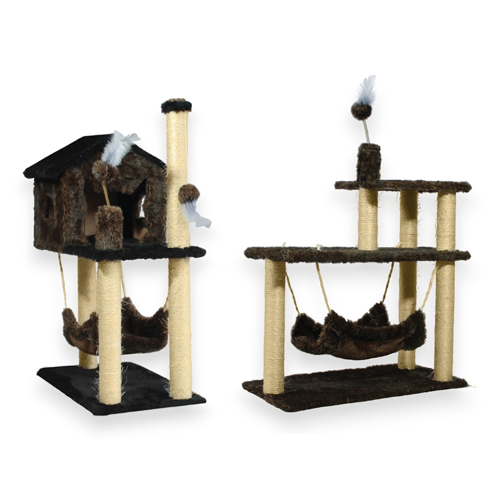 Kit Gato Grande Casa Com Rede E Arranhador 3 Bases Sisal