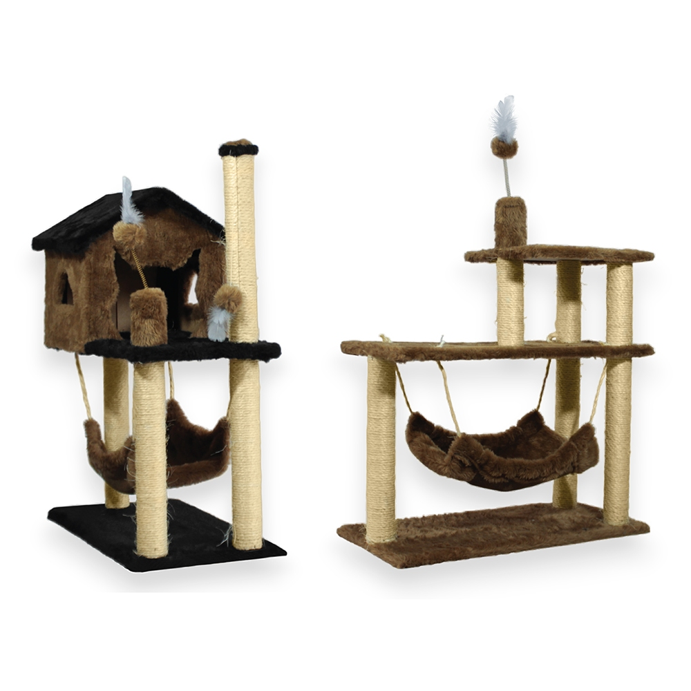 Kit Gato Grande Casa Com Rede E Arranhador 3 Bases Sisal