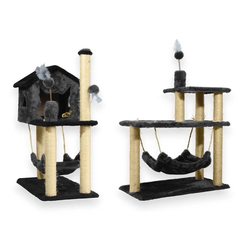 Kit Gato Grande Casa Com Rede E Arranhador 3 Bases Sisal
