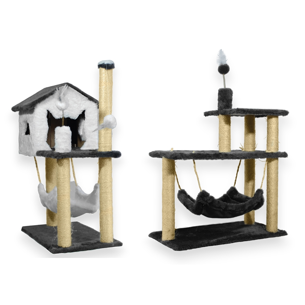 Kit Gato Grande Casa Com Rede E Arranhador 3 Bases Sisal