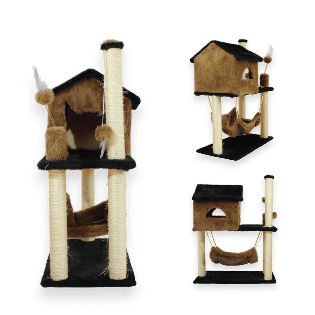 Kit Arranhador 2 Bases e Casa com Rede Sisal para Gato