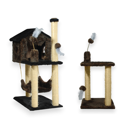 Kit Arranhador 2 Bases E Casa Com Rede Sisal Para Gato