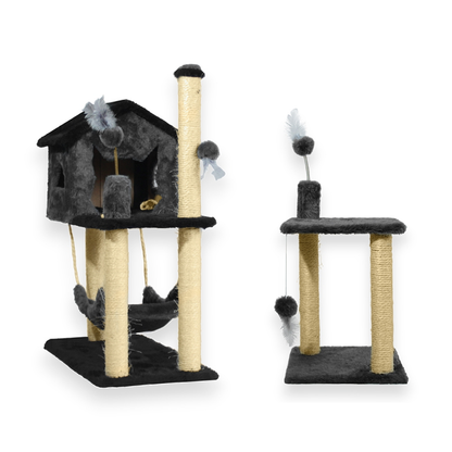 Kit Arranhador 2 Bases E Casa Com Rede Sisal Para Gato