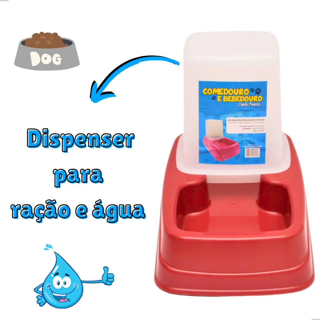 Kit Comedouro/Bebedouro Dupla Função Dispenser Automático 1 Kg Ração/1,5 Litros Água Cães e Gatos