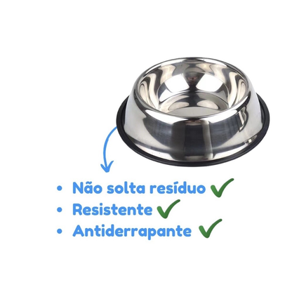 Comedouro Pote Comida Ração Água Pet Cães Gatos Inox Antiderrapante - Comedouro para Cachorro Inox