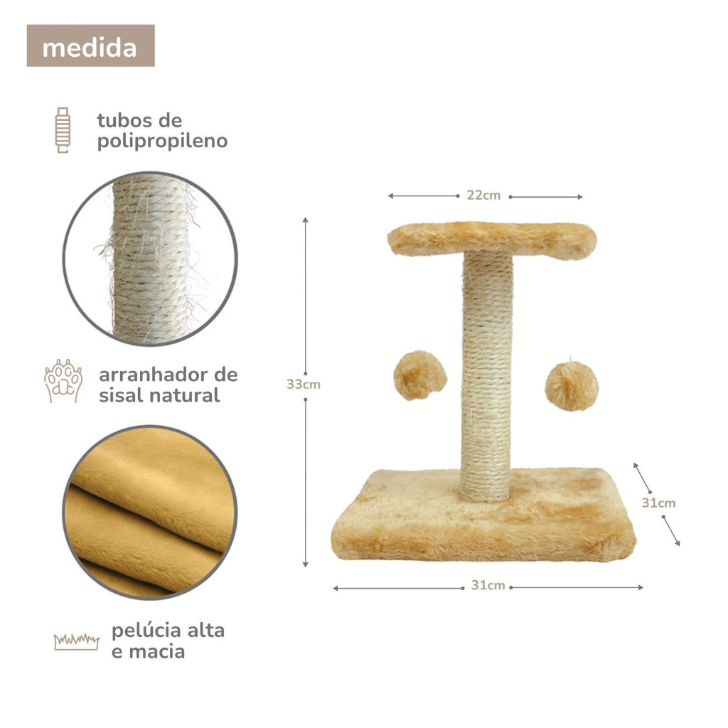 Arranhador para gato poste de sisal com Duas Bolinhas - MIUPET