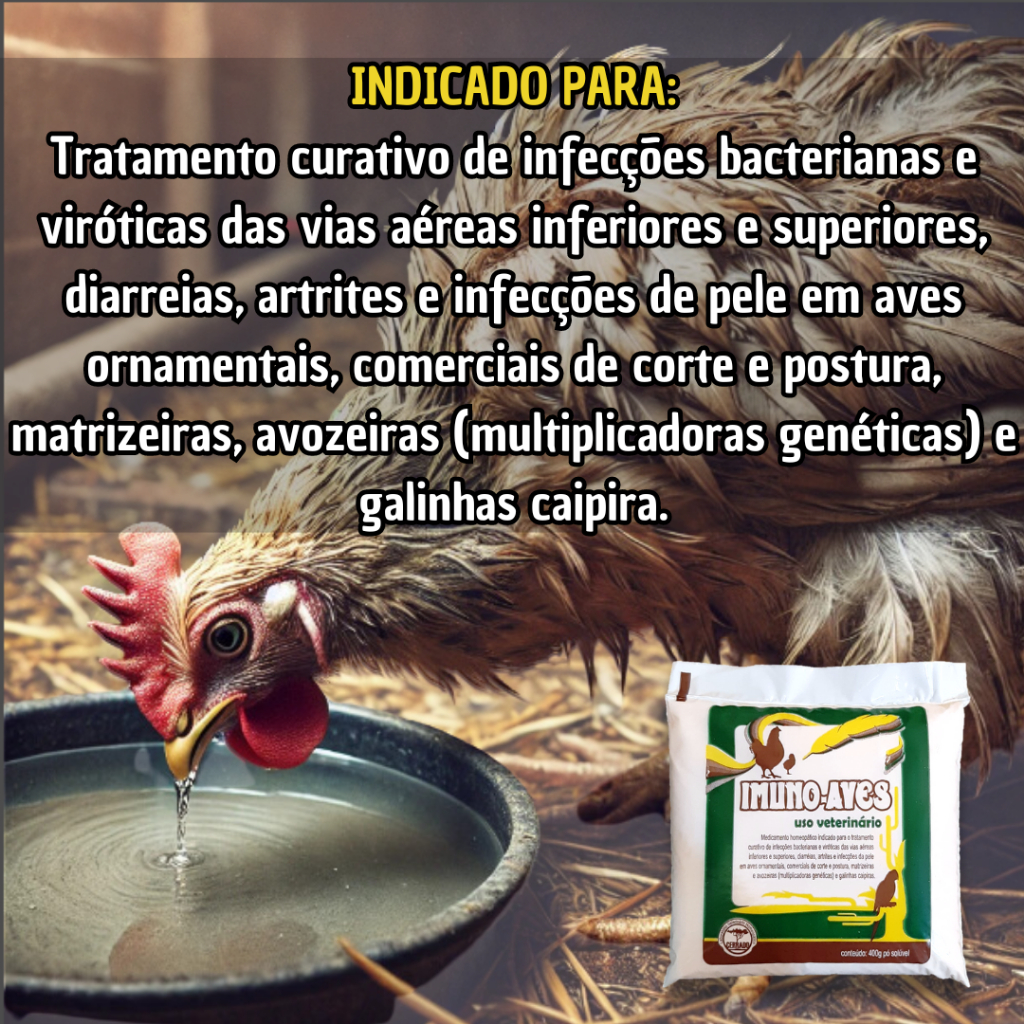 Imuno Aves 400g 5unid. Homeopático para Tratar Infecção Aves Galinhas
