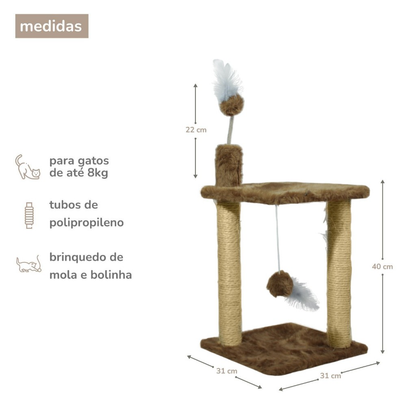 Kit Arranhador 2 Bases e Casa com Rede Sisal para Gato