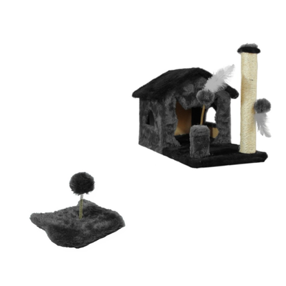 Kit Arranhador Sisal Casa Sem Rede Para Gato E Brinquedo Mola Maluca Miupet