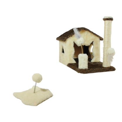 Kit Arranhador Sisal Casa Sem Rede Para Gato E Brinquedo Mola Maluca Miupet