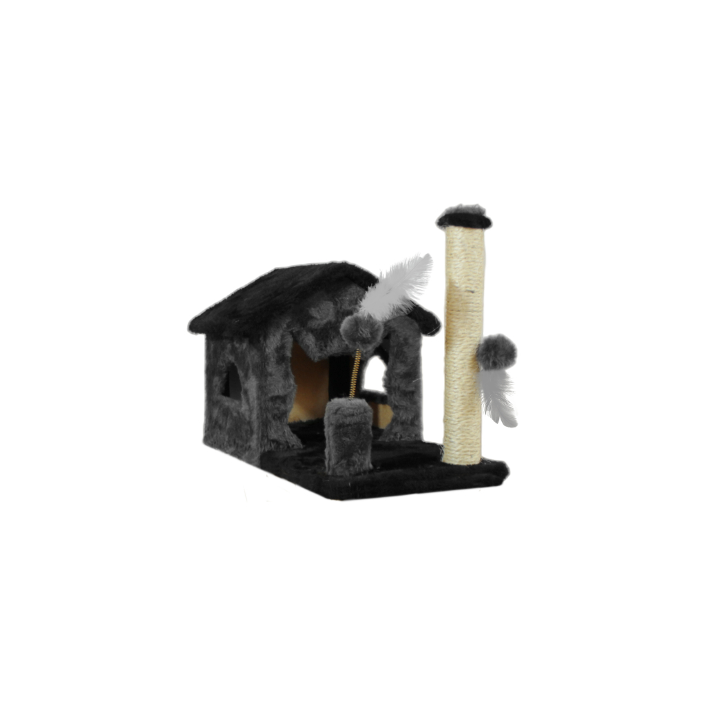 Arranhador Pra Gatos Casinha Grande 2 Brinquedos Bolinhas E Pena 10 Cores - Miupet