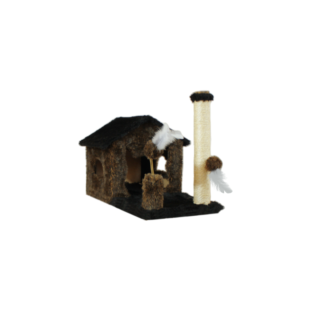 Arranhador Pra Gatos Casinha Grande 2 Brinquedos Bolinhas E Pena 10 Cores - Miupet