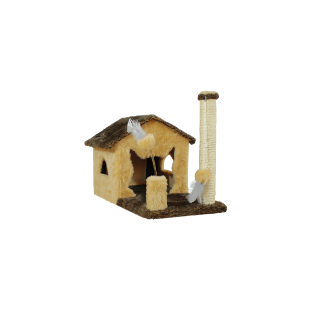 Arranhador Pra Gatos Casinha Grande 2 Brinquedos Bolinhas E Pena 10 Cores - Miupet