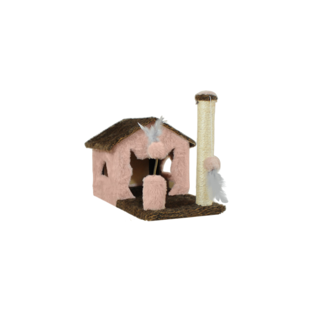 Arranhador Pra Gatos Casinha Grande 2 Brinquedos Bolinhas E Pena 10 Cores - Miupet