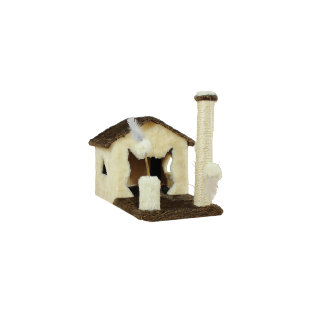 Arranhador Pra Gatos Casinha Grande 2 Brinquedos Bolinhas E Pena 10 Cores - Miupet