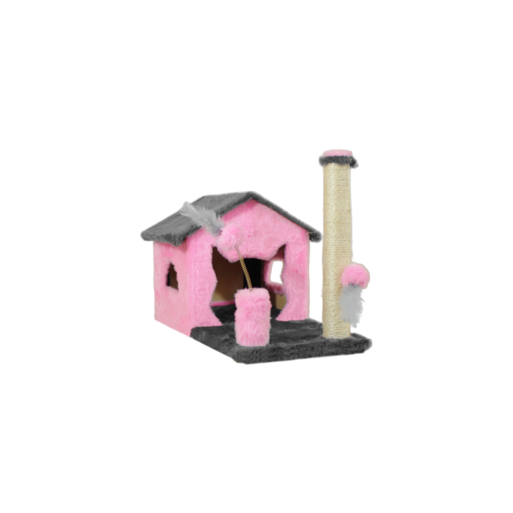 Arranhador Pra Gatos Casinha Grande 2 Brinquedos Bolinhas E Pena 10 Cores - Miupet