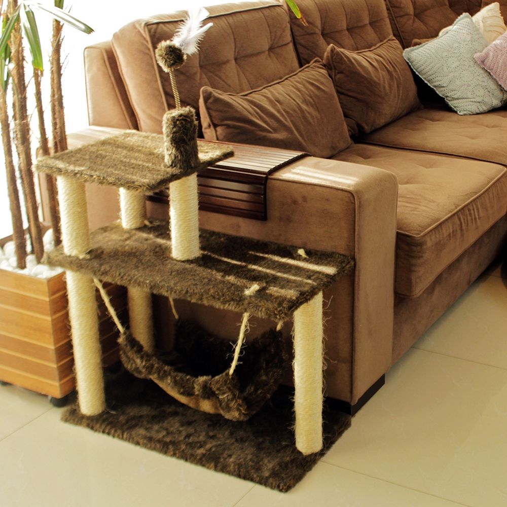 Kit Gato Grande Casa com Rede e Arranhador 3 Bases Sisal