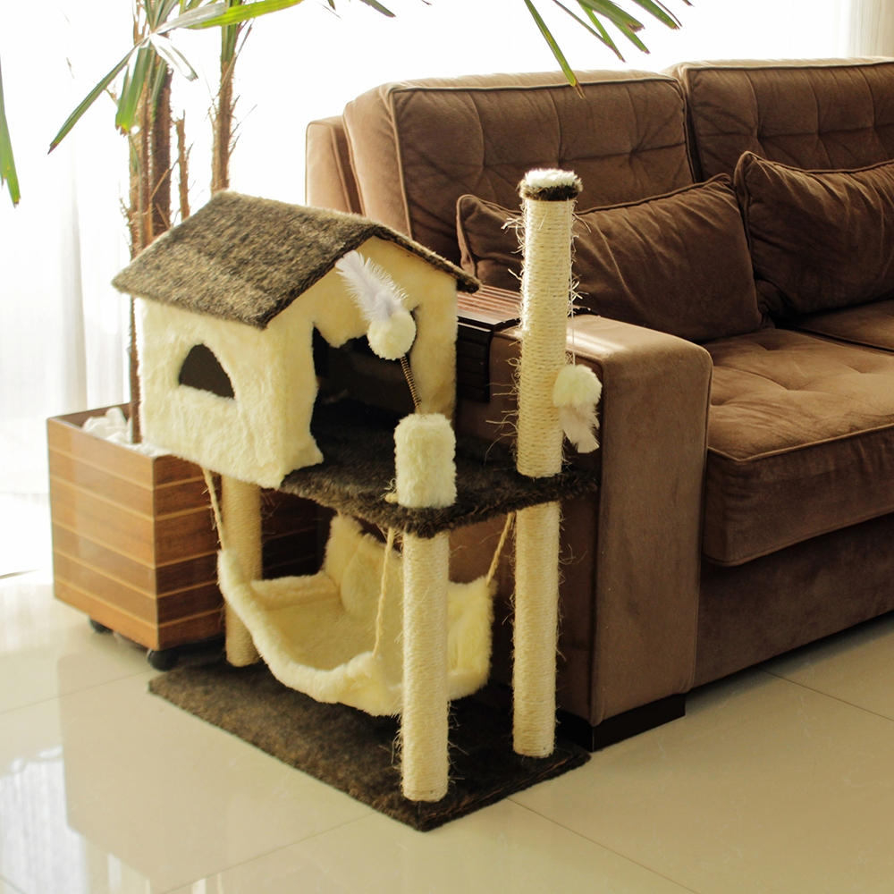 Kit Gato Grande Casa com Rede e Arranhador 3 Bases Sisal