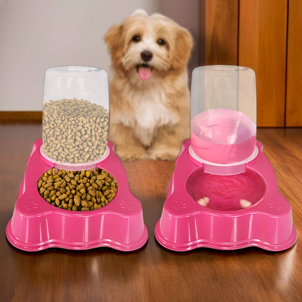 Kit 2 Comedouro/Bebedouro Dupla Função Dispenser Dosador 1 Kg Ração/1,5 Litros Água Cães E Gatos