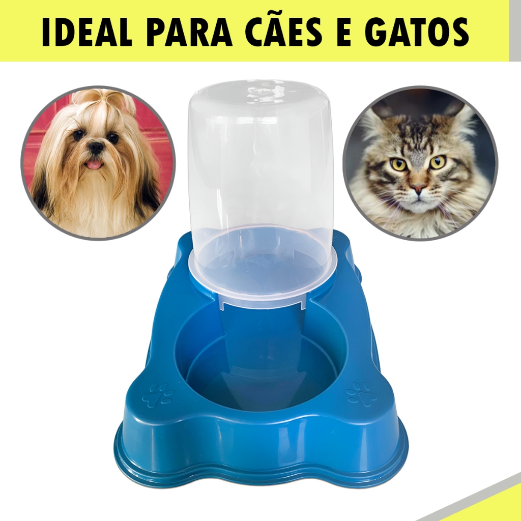 Kit 2 Comedouro/Bebedouro Dupla Função Dispenser Dosador 1 kg Ração/1,5 Litros Água Cães E Gatos