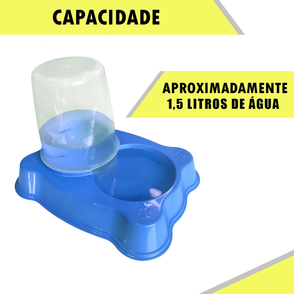 Kit 2 Comedouro/Bebedouro Dupla Função Dispenser Dosador 1 kg Ração/1,5 Litros Água Cães E Gatos