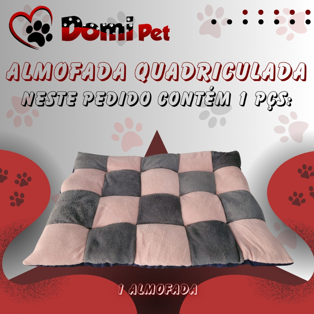 Almofada Pet 50x60 cachorro Gato Cama Conforto Colchonete Quadriculado