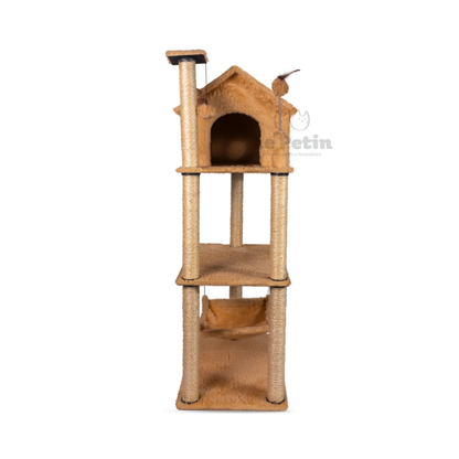 Arranhador Gato Casa Três Andares Com Rede E Brinquedo Exclusivo