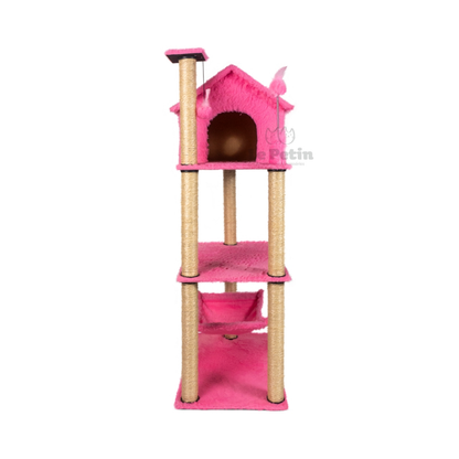 Arranhador Gato Casa Três Andares Com Rede E Brinquedo Exclusivo